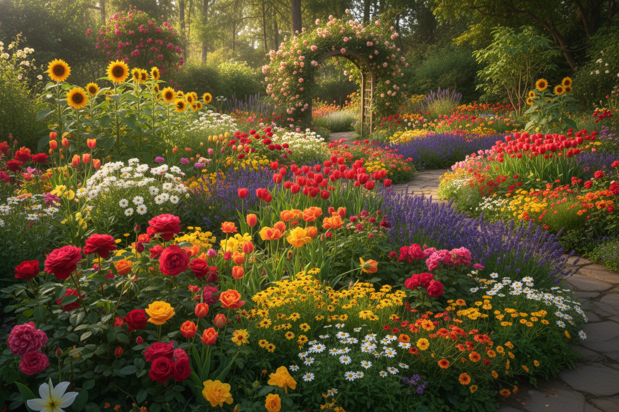 Garden beautiful with lots of flowers